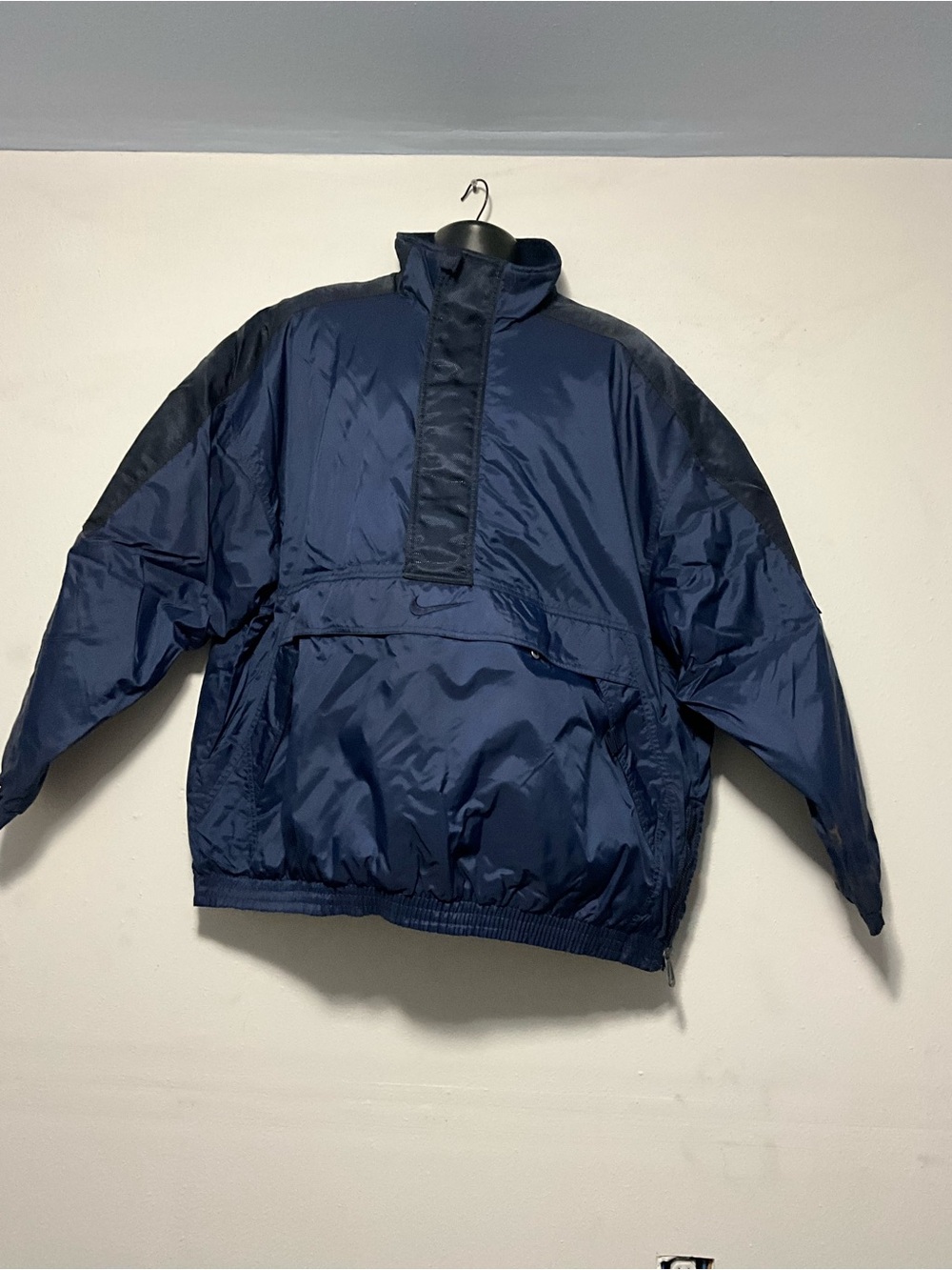 Vintage 90s Nike Center Swoosh Padded Anorak Jacket XXL Navy Blue Back Swoosh